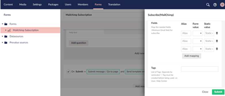 Mapping umbraco form fields with Mailchimp workflow