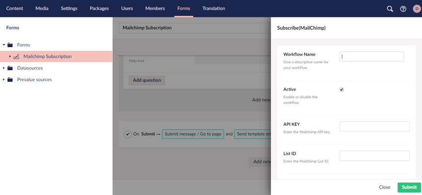 Set up Mailchimp workflow for umbraco form